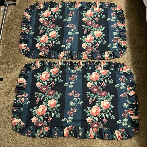 Laura Ashley Green Floral Ruffled King Pillow Shams Set of 2 - Picture 1 of 9